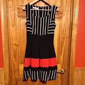 Rinascimento Black and Red Striped Mini Dress